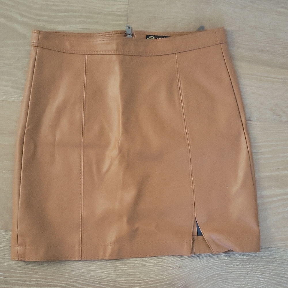 Faux Leather Tan Mini Skirt